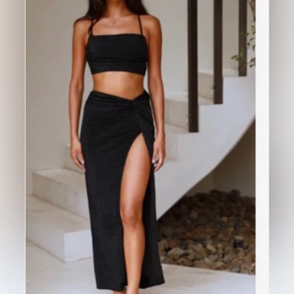 12th Tribe Toulouse maxi skirt and crop set - black shimmer - Picture 2 of 5